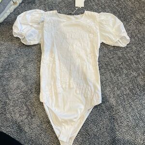 White Zara Puff Sleeve Bodysuit
